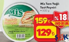 MİS TAM YAĞLI TOST PEYNİRİ 500 G fiyat ve kampanya bilgisi